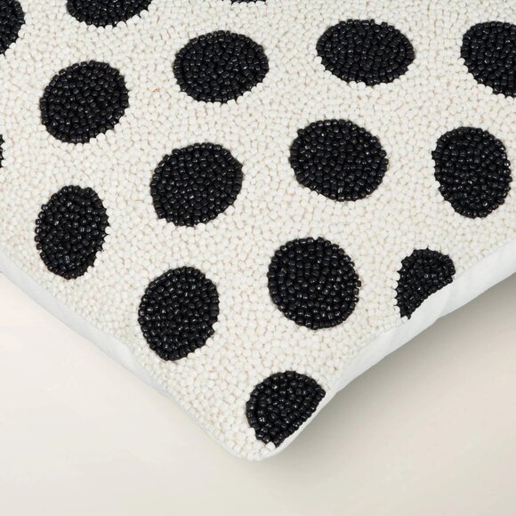 Kate Spade Black & Cream Polka Dot Design 12" x 12" Beaded Accent Throw Pillow - Picture 4 of 7